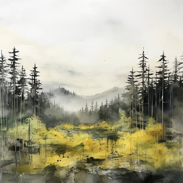 Evergreen Art Art Print featuring the painting Pine Whispers by Lourry Legarde