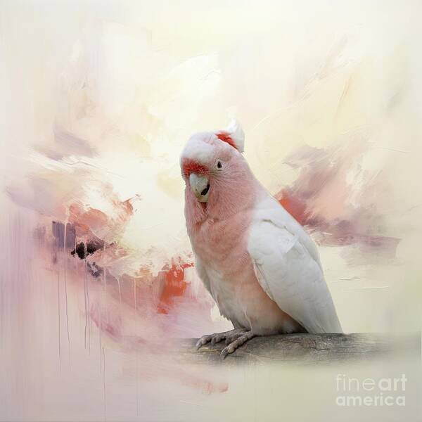 Pink Cockatoo Art Print featuring the mixed media Pink Cockatoo by Eva Lechner