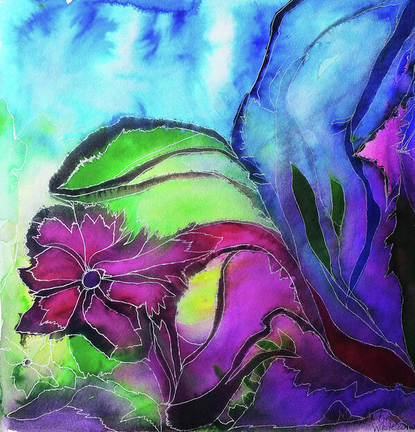 Blue Art Print featuring the painting Pink Flower by Melinda Firestone-White