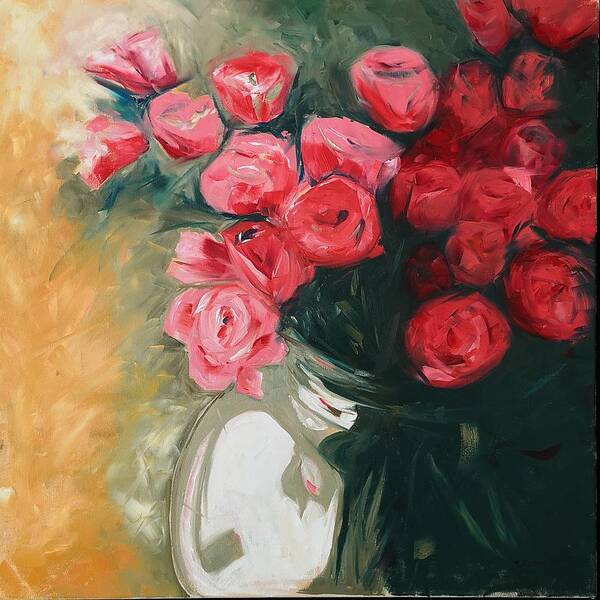 Painting Art Print featuring the painting Pink Roses by Sheila Romard