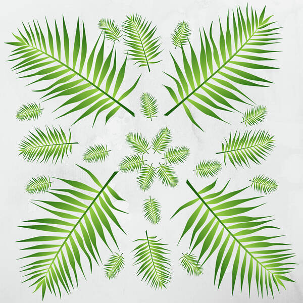Palm Art Print featuring the digital art Plethora of Palm Leaves 21 on a White Textured Background by Ali Baucom