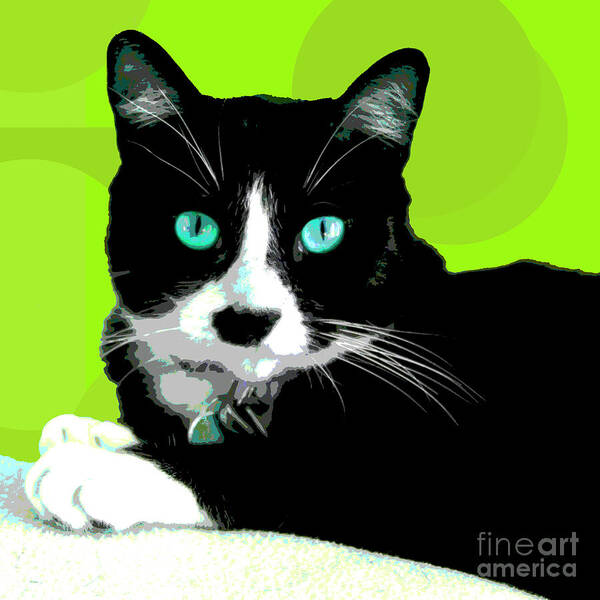 Cat Art Print featuring the photograph PopART Tuxedo Cat by Renee Spade Photography