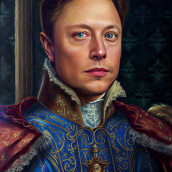 Portrait Of Elon Musk Rococo And Neoclassic Art Art Print featuring the digital art Portrait of Elon Musk Rococo and Neoclassic art by Asar Studios by Celestial Images