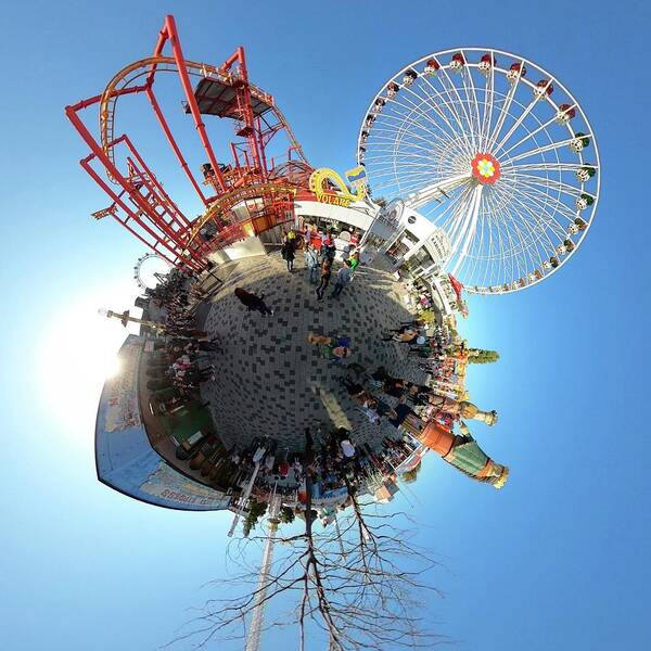 Vienna Art Print featuring the photograph Prater Amusement Park Tiny Planet - Vienna - Austria by Bruce Friedman