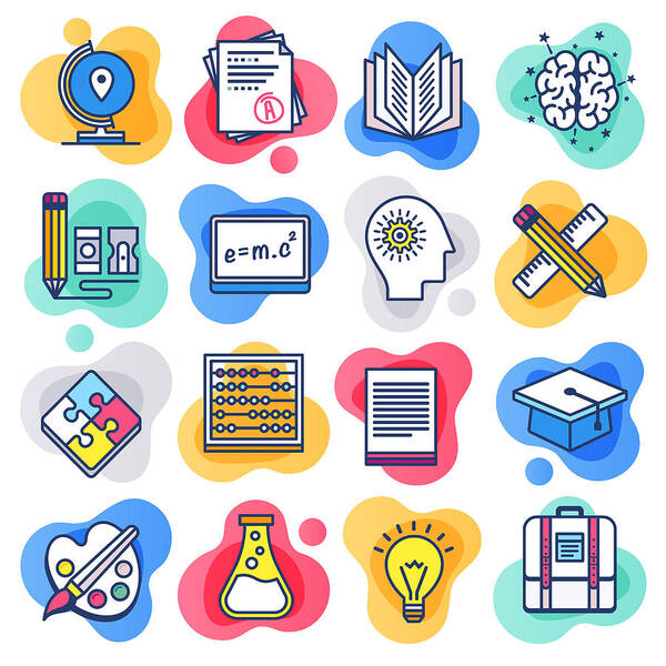 Internet Art Print featuring the drawing Public School Education Flat Line Liquid Style Vector Icon Set by Denkcreative
