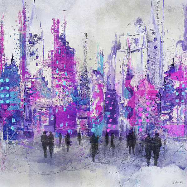 City Art Print featuring the digital art Purple Crazy Town by Barbara Mierau-Klein