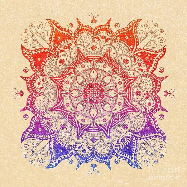 Zentangle Art Print featuring the digital art Rainbow Mandala by Xine Segalas