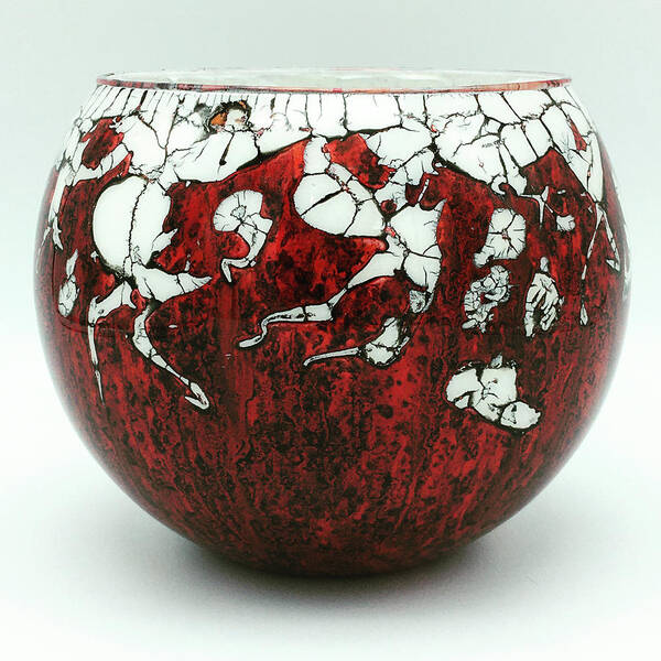 Red Art Print featuring the mixed media Red and White Glass Bowl by Christopher Schranck