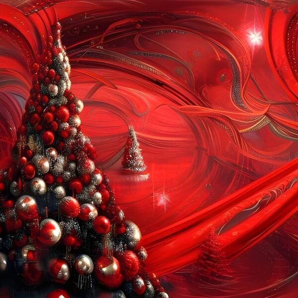 Digital Red Christmas Tree Art Print featuring the digital art Red Christmas by Beverly Read