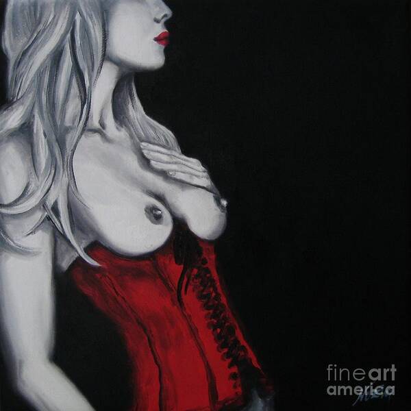 Oil Art Print featuring the painting Red Corset No.3 by Jindra Noewi