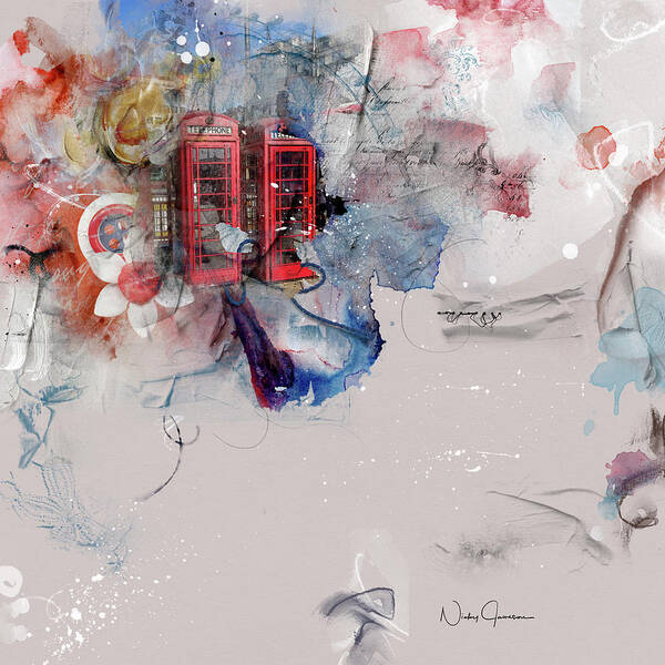 London Art Print featuring the mixed media Red Phones at Charing Cross by Nicky Jameson