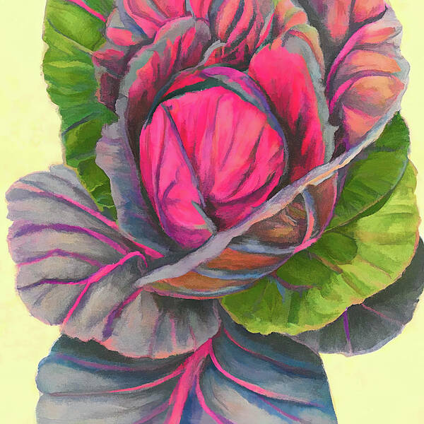 Cabbage Art Print featuring the digital art Red Red Cabbage by Cathy Anderson