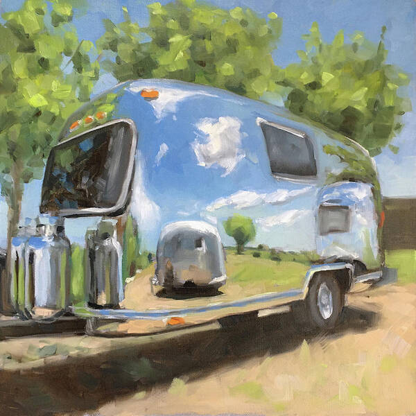 Airstream. Vintage Trailer Art Print featuring the painting Reflections of Airstreams by Elizabeth Jose