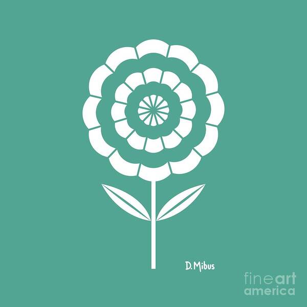 Mid Century Flower Art Print featuring the digital art Retro Single Flower Teal 4 by Donna Mibus