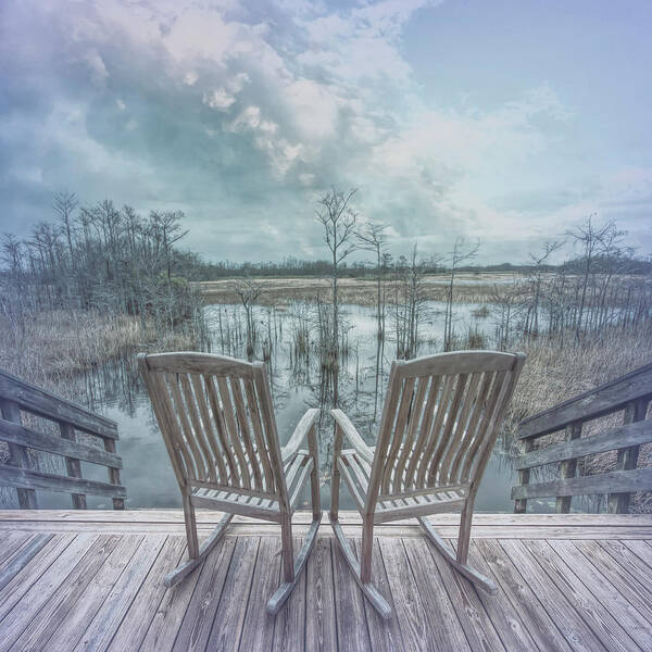 Boats Art Print featuring the photograph Rocking on the Porch in Blues by Debra and Dave Vanderlaan