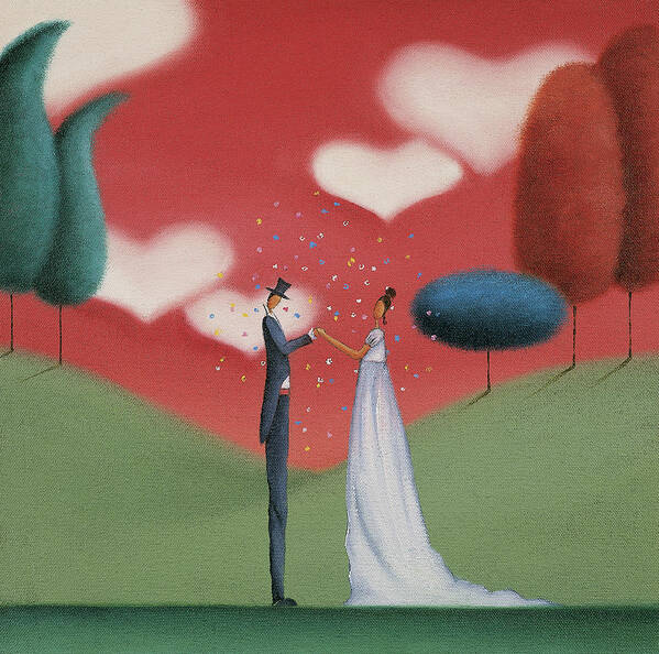 Groom Art Print featuring the drawing Romantic Bride and Groom Standing Face to Face by Mandy Pritty