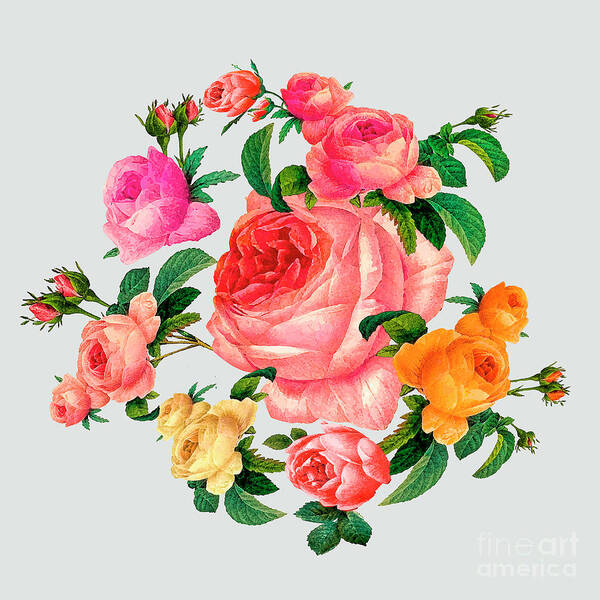 Rose Art Print featuring the mixed media Romantic rose wreath by Elena Gantchikova