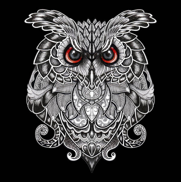 Bird Art Print featuring the painting Rubino Scary Owl by Tony Rubino
