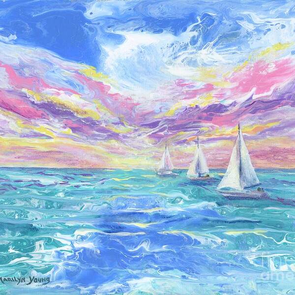 Ocean Art Print featuring the painting Sail Away by Marilyn Young