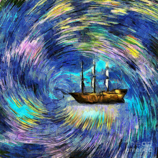 Mysterious Art Print featuring the digital art Sailboat by Bruce Rolff
