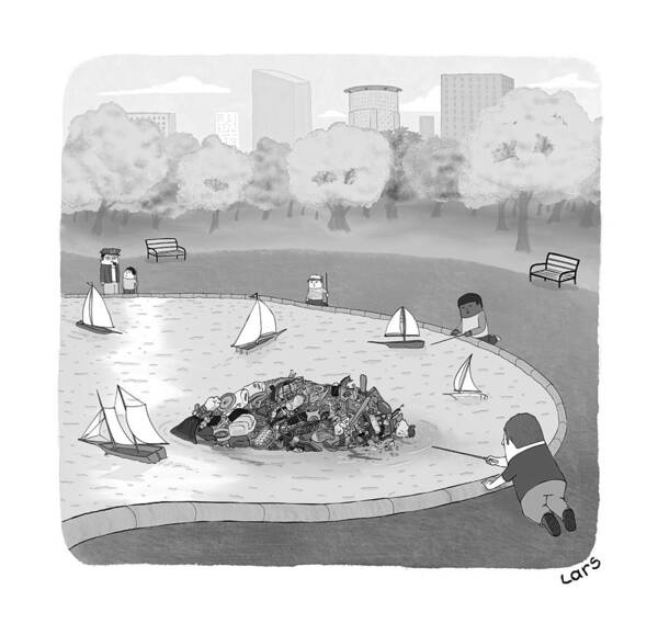 Captionless Art Print featuring the drawing Sailing In The Park by Lars Kenseth