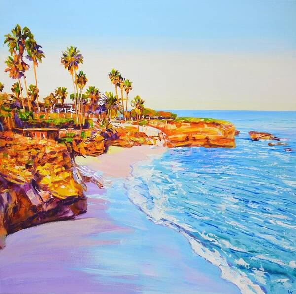 Ocean Art Print featuring the painting 	San Diego Beach.California 5. by Iryna Kastsova