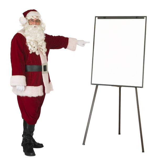 Whiteboard Art Print featuring the photograph Santa Claus pointing to an isolated whiteboard by Leezsnow