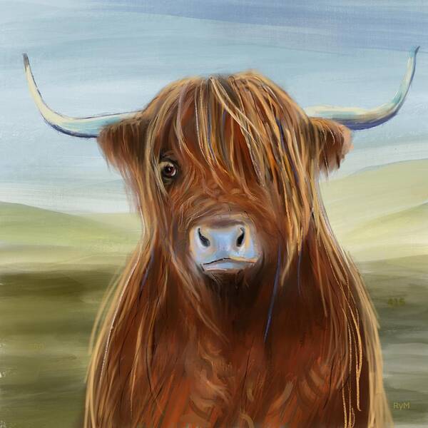 Scottish Highland Cow Art Print by Ry M Pixels