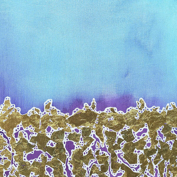 Blue Art Print featuring the mixed media SEAFOAM Blue Purple Gold Leaf Abstract by Lynnie Lang
