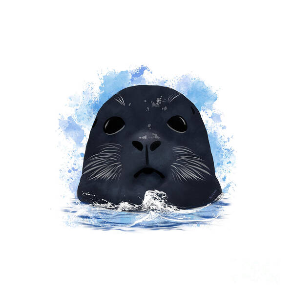 Seal Art Print featuring the painting Seal in the sea by Renate Janssen
