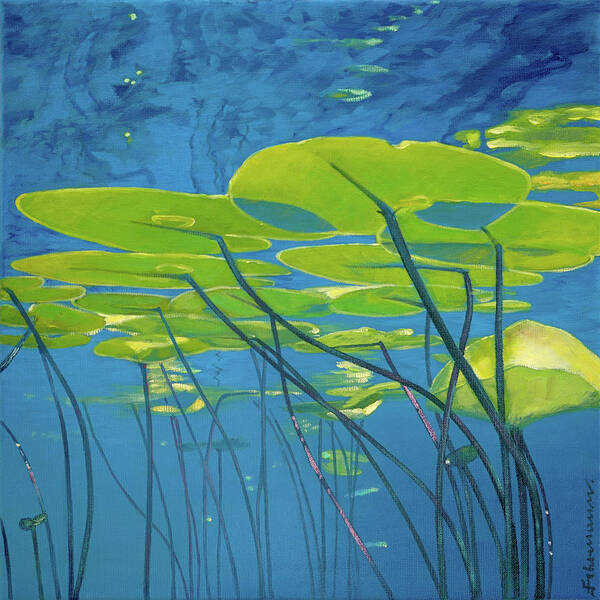 Water Lilies Art Print featuring the painting Seerosen, Wasser by Uwe Fehrmann