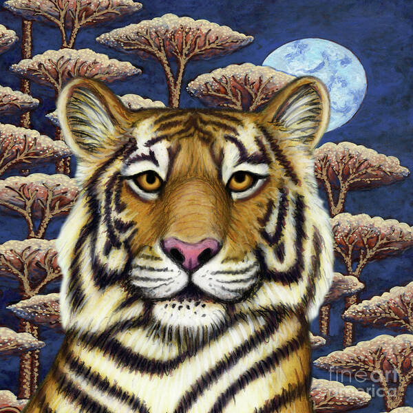 Tiger Art Print featuring the painting Siberian Tiger Moon by Amy E Fraser