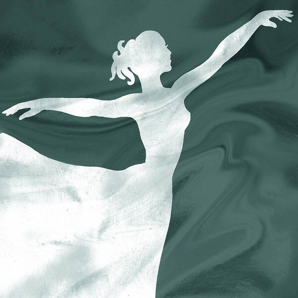 Ballerina Art Print featuring the painting Silver Gray Monochrome Watercolor Ballerina Silhouette by Irina Sztukowski