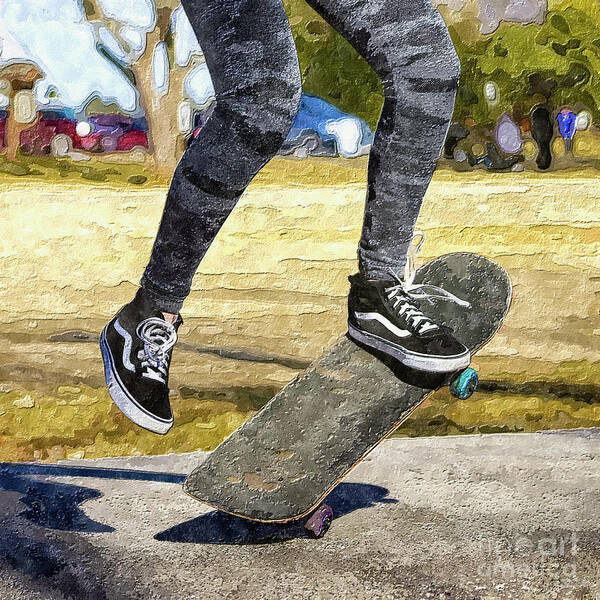 Skateboarding Art Print featuring the mixed media Skateboard Ollie by Jennifer White