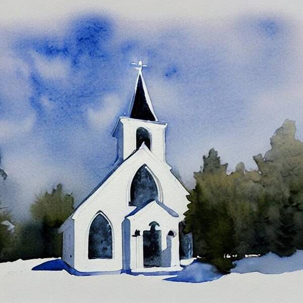 Chapel Art Print featuring the painting Sketch of a Small New England Church, New Hampshire by Christopher Lotito
