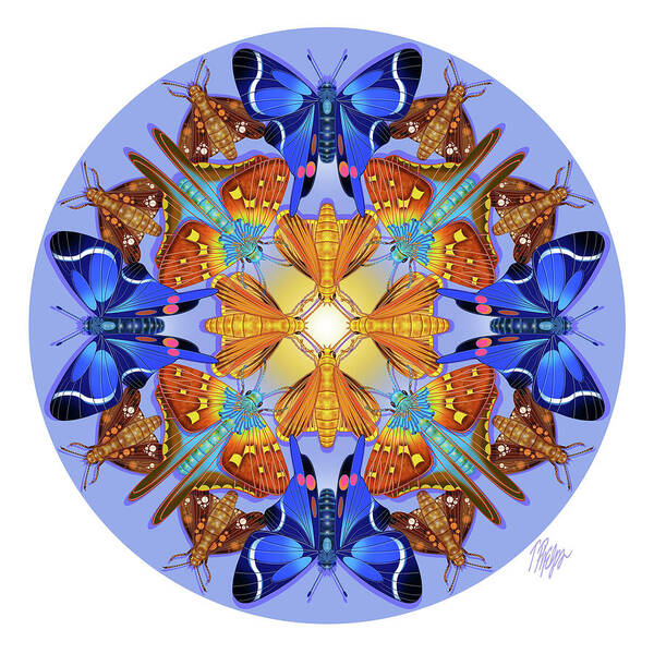 Insect Art Print featuring the digital art Skipper Butterfly Collection Mandala by Tim Phelps