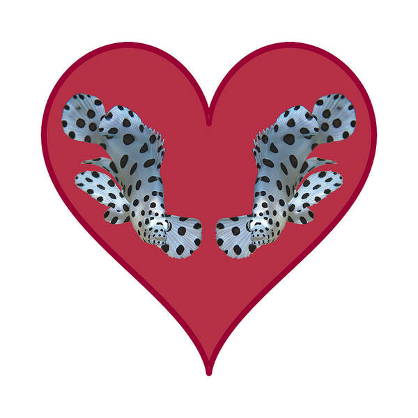 Juvenile Fish Art Print featuring the mixed media Small fish in a red heart - Cute motif of young fish - by Ute Niemann