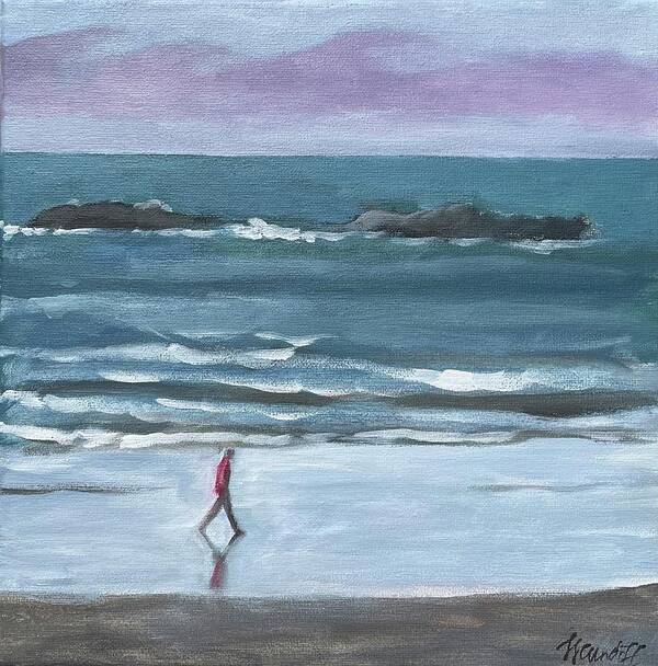 Oregon Coast Art Print featuring the painting Solitary Walk by Laura Lee Cundiff