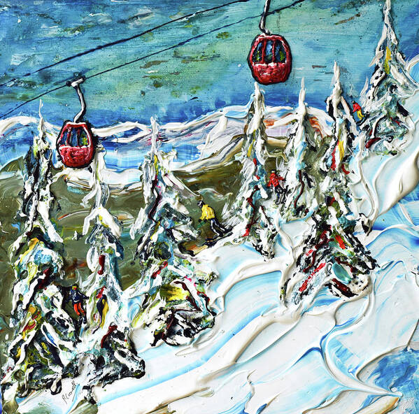 Kitzbuhel Art Print featuring the painting Soll Gondola Fully Textured by Pete Caswell