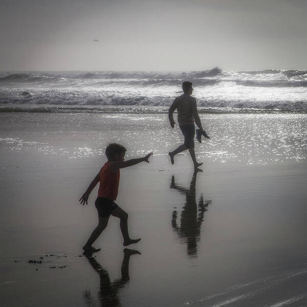 Son And Dad Art Print featuring the photograph Son and dad, Ocean Beach by Donald Kinney