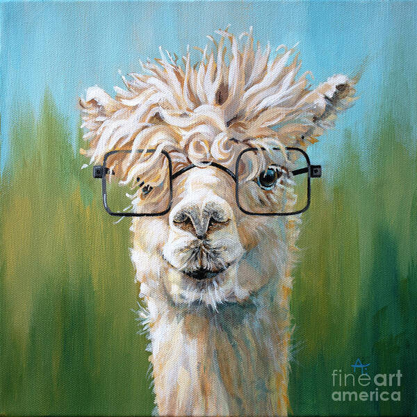 Alpaca Art Print featuring the painting Specs Appeal - Alpaca painting by Annie Troe
