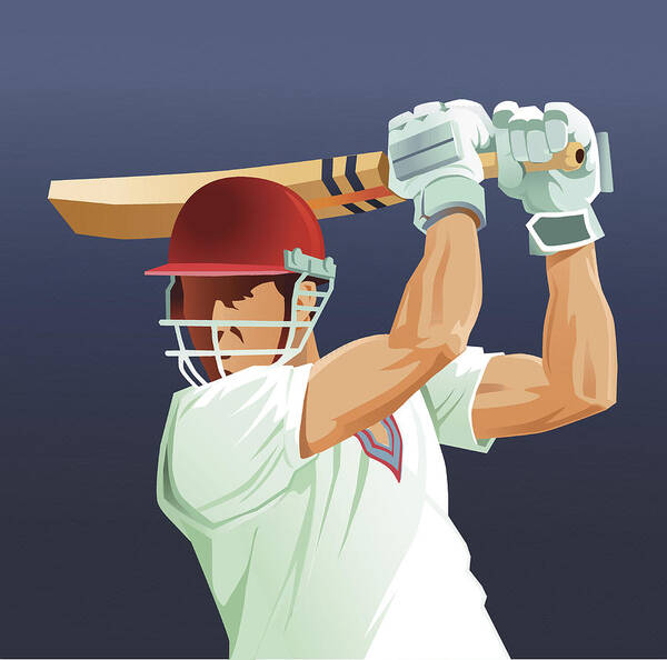 International Match Art Print featuring the drawing Sport Game of Cricket - Batsman Close Up by VasjaKoman