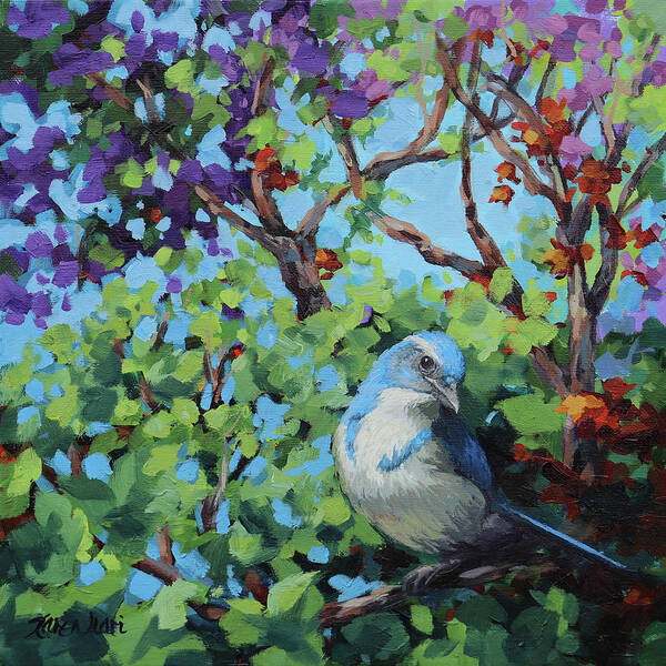 Bird Art Print featuring the painting Spring Jay by Karen Ilari
