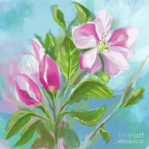 Apple Art Print featuring the mixed media Springtime Apple Blossoms by Shari Warren