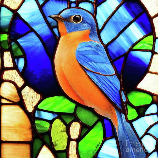 Bluebird Art Print featuring the glass art Stained Glass Bluebird by Tina LeCour