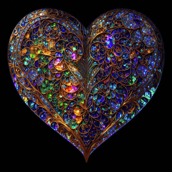 Hearts Art Print featuring the digital art Stained Glass Heart by Peggy Collins