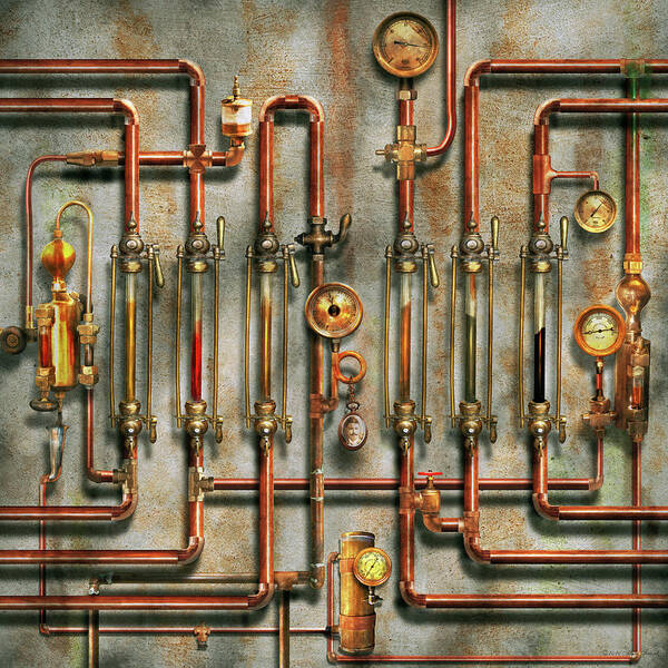 Self Art Print featuring the digital art Steampunk - The lubrication manifold by Mike Savad
