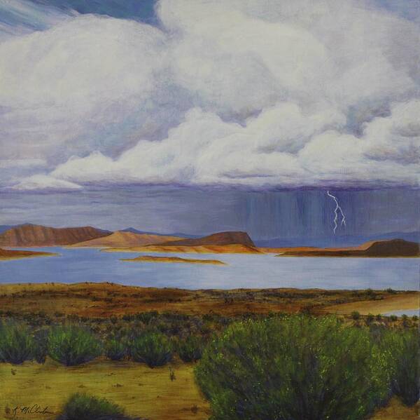 Kim Mcclinton Art Print featuring the painting Storm at Lake Powell- center panel of three by Kim McClinton