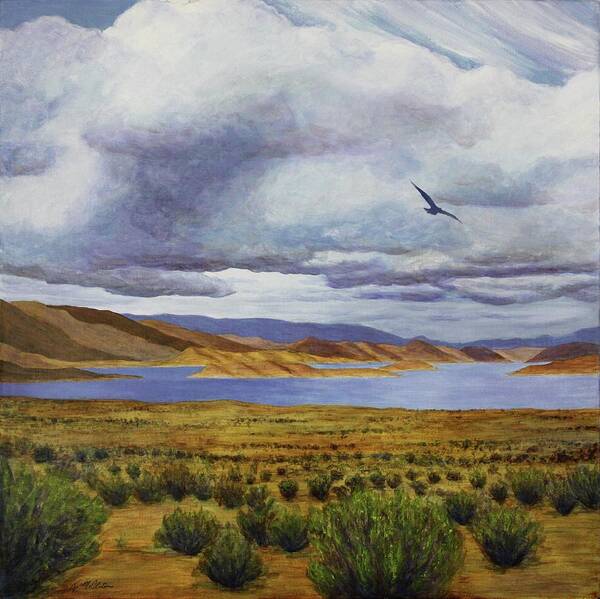 Kim Mcclinton Art Print featuring the painting Storm at Lake Powell- left panel of three by Kim McClinton