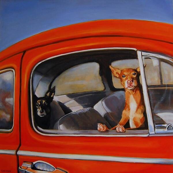 Dogs Art Print featuring the painting If We're Such Good Boys Why Did You Leave Us In The Car by Jean Cormier